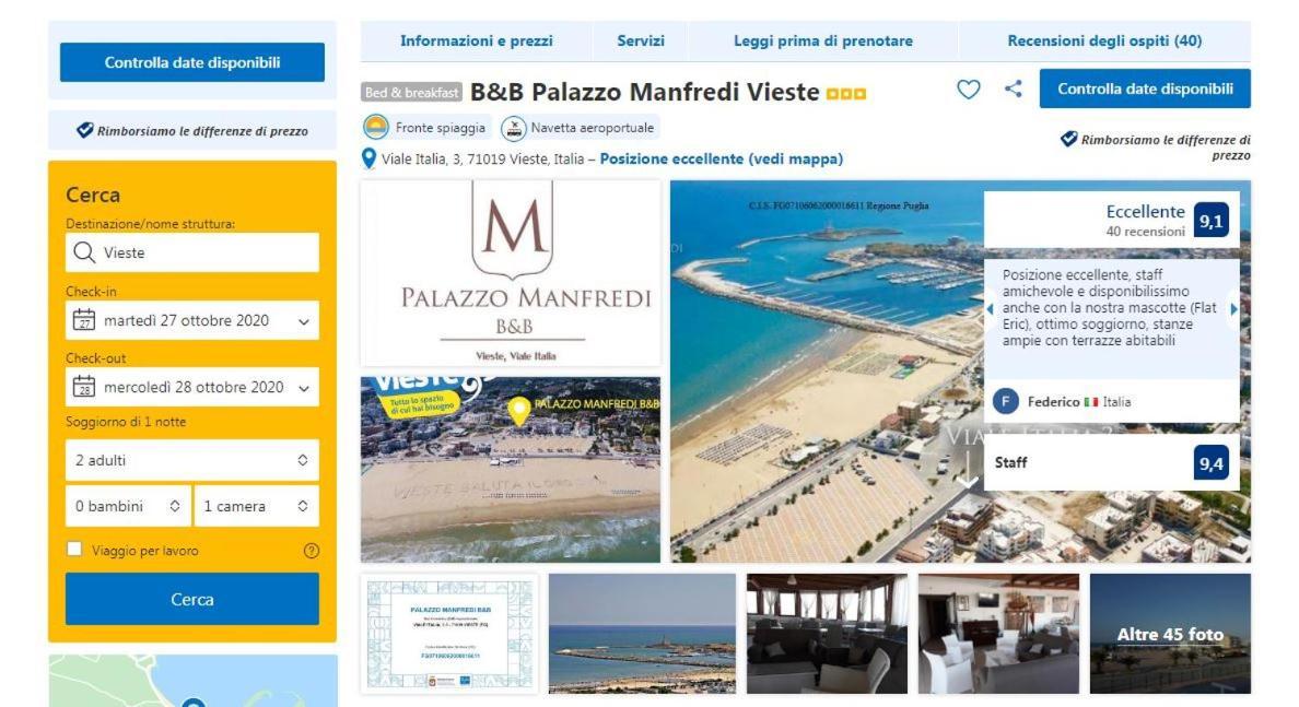 B&B Palazzo Manfredi Vieste, Fronte Mare Con Parcheggio Екстериор снимка